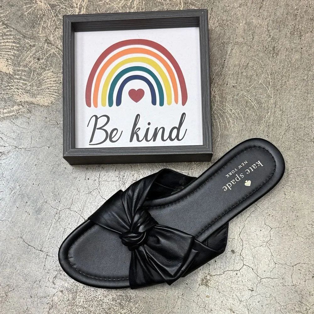 * Kate Spade Black Satin Bow Slides